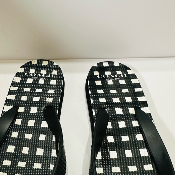 Coach Black White Gingham Amel Flip Flops Sandal Size 7/7.5 - Picture 5 of 7